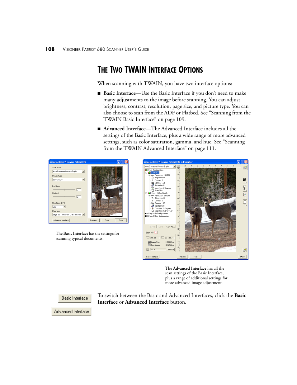 The two twain interface options, Twain i, Nterface | Ptions | Visioneer Patriot 680 User Manual | Page 115 / 158