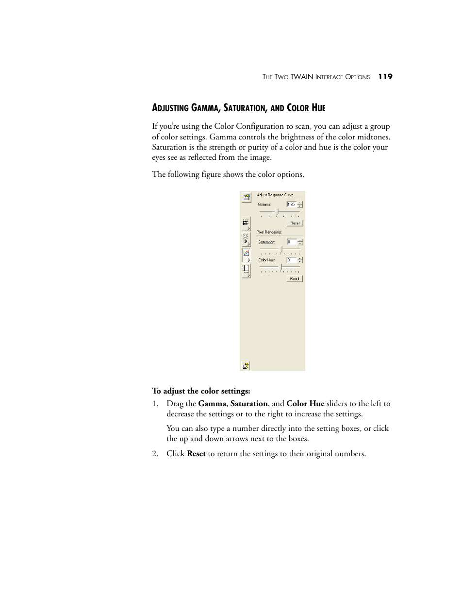Adjusting gamma, saturation, and color hue | Visioneer Patriot 680 User Manual | Page 126 / 158