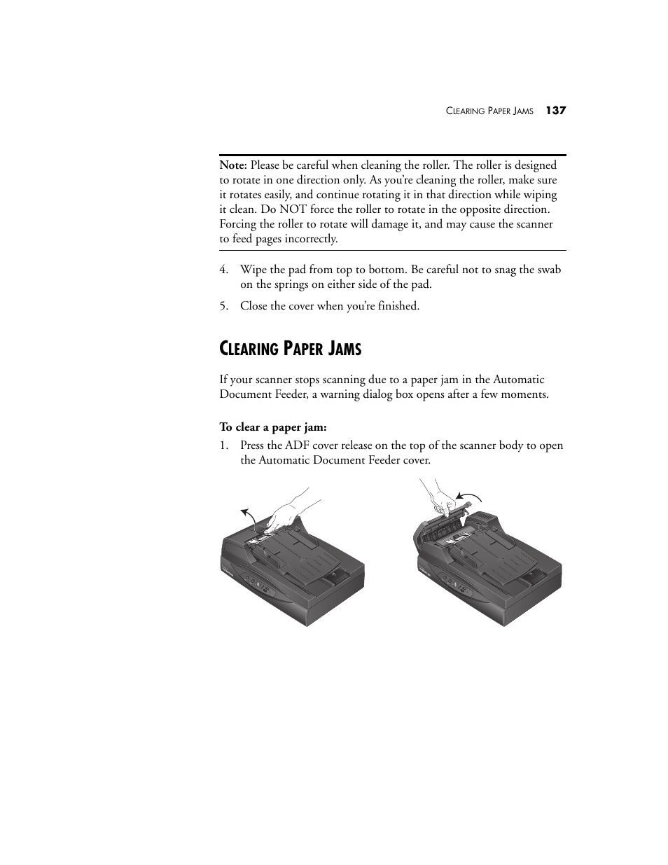 Clearing paper jams, Learing, Aper | Visioneer Patriot 680 User Manual | Page 144 / 158