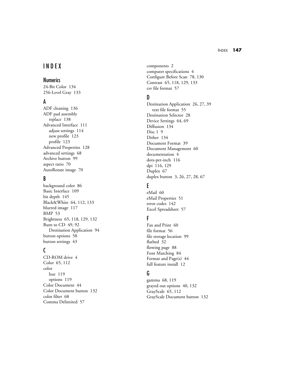 Index, Numerics | Visioneer Patriot 680 User Manual | Page 154 / 158