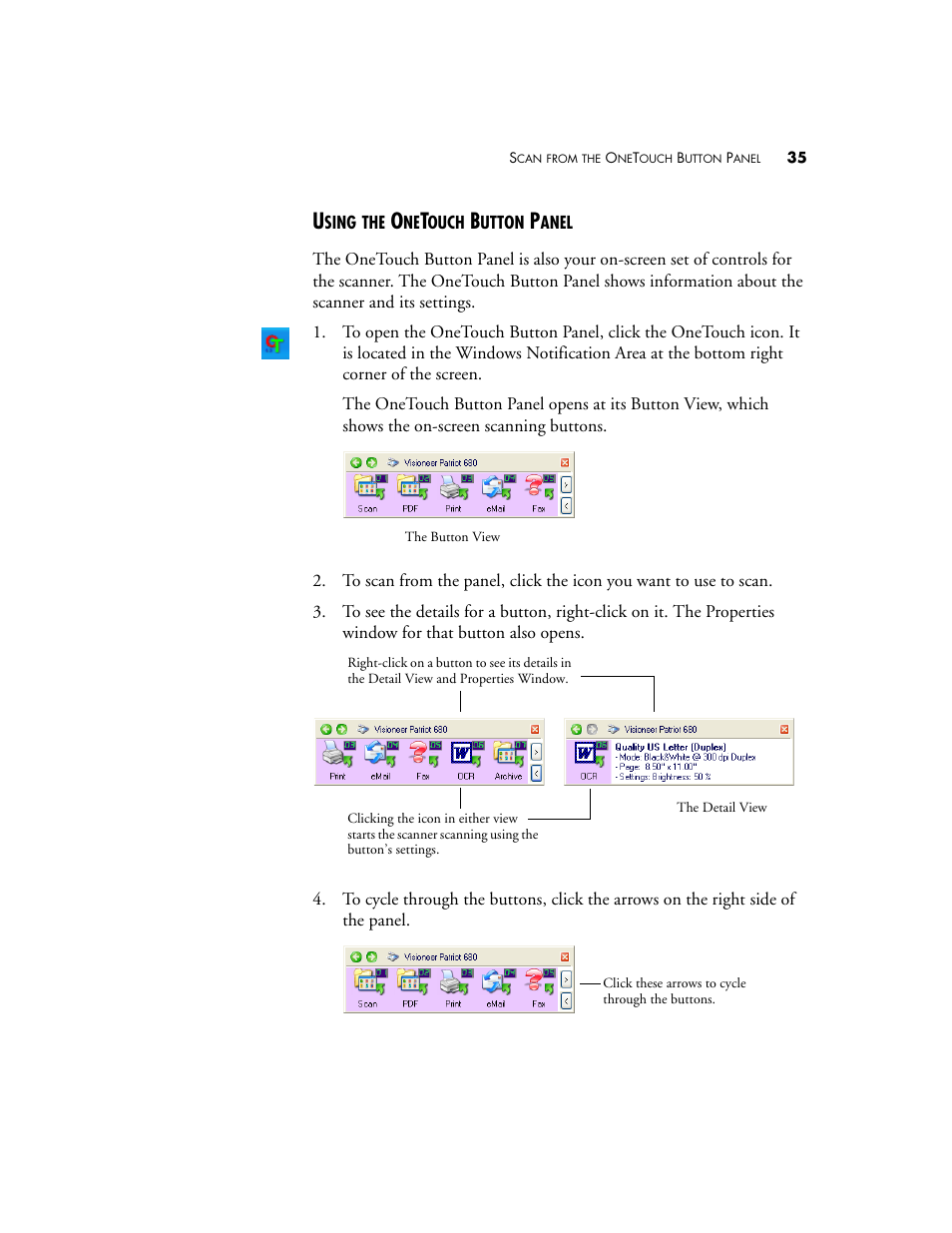 Using the onetouch button panel | Visioneer Patriot 680 User Manual | Page 42 / 158