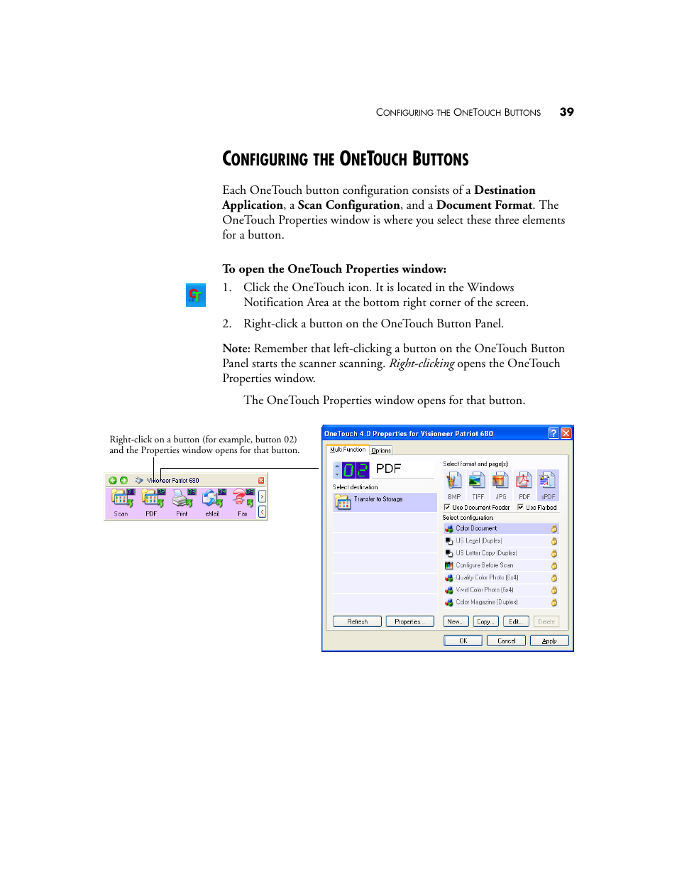 Configuring the onetouch buttons, Onfiguring, Ouch | Uttons | Visioneer Patriot 680 User Manual | Page 46 / 158