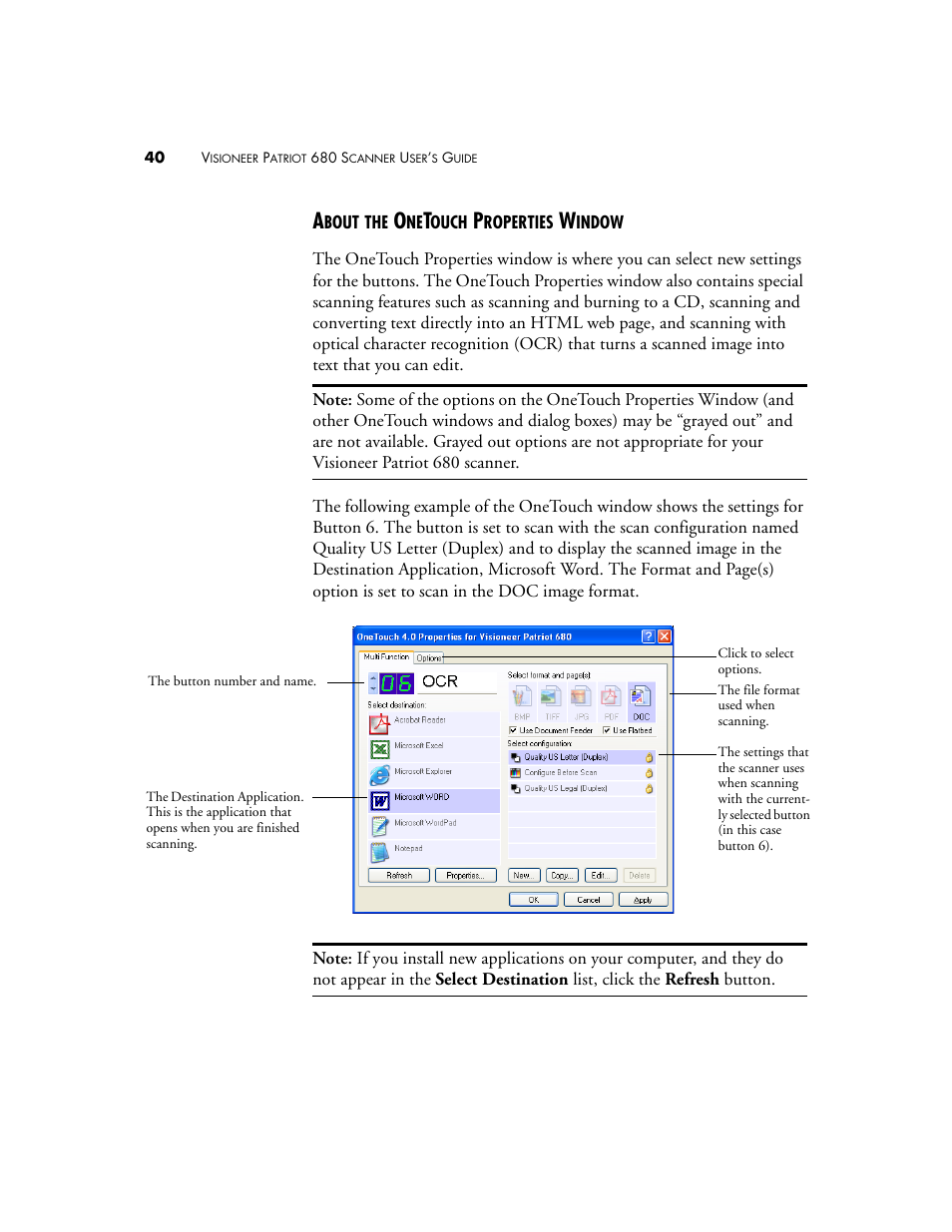 About the onetouch properties window | Visioneer Patriot 680 User Manual | Page 47 / 158