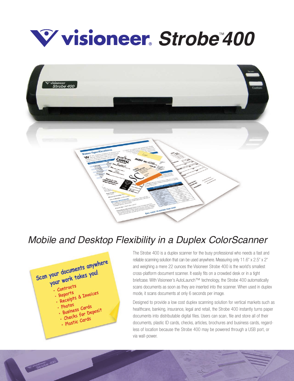 Visioneer 400 User Manual | 2 pages