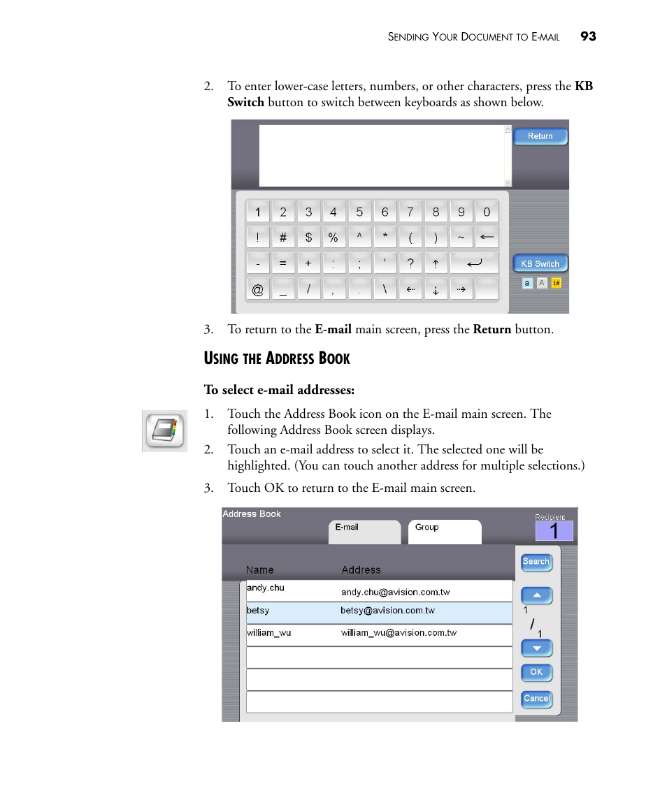 Using the address book | Visioneer NETSCAN 4000 User Manual | Page 100 / 186