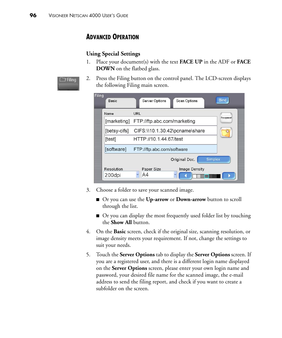 Advanced operation | Visioneer NETSCAN 4000 User Manual | Page 103 / 186