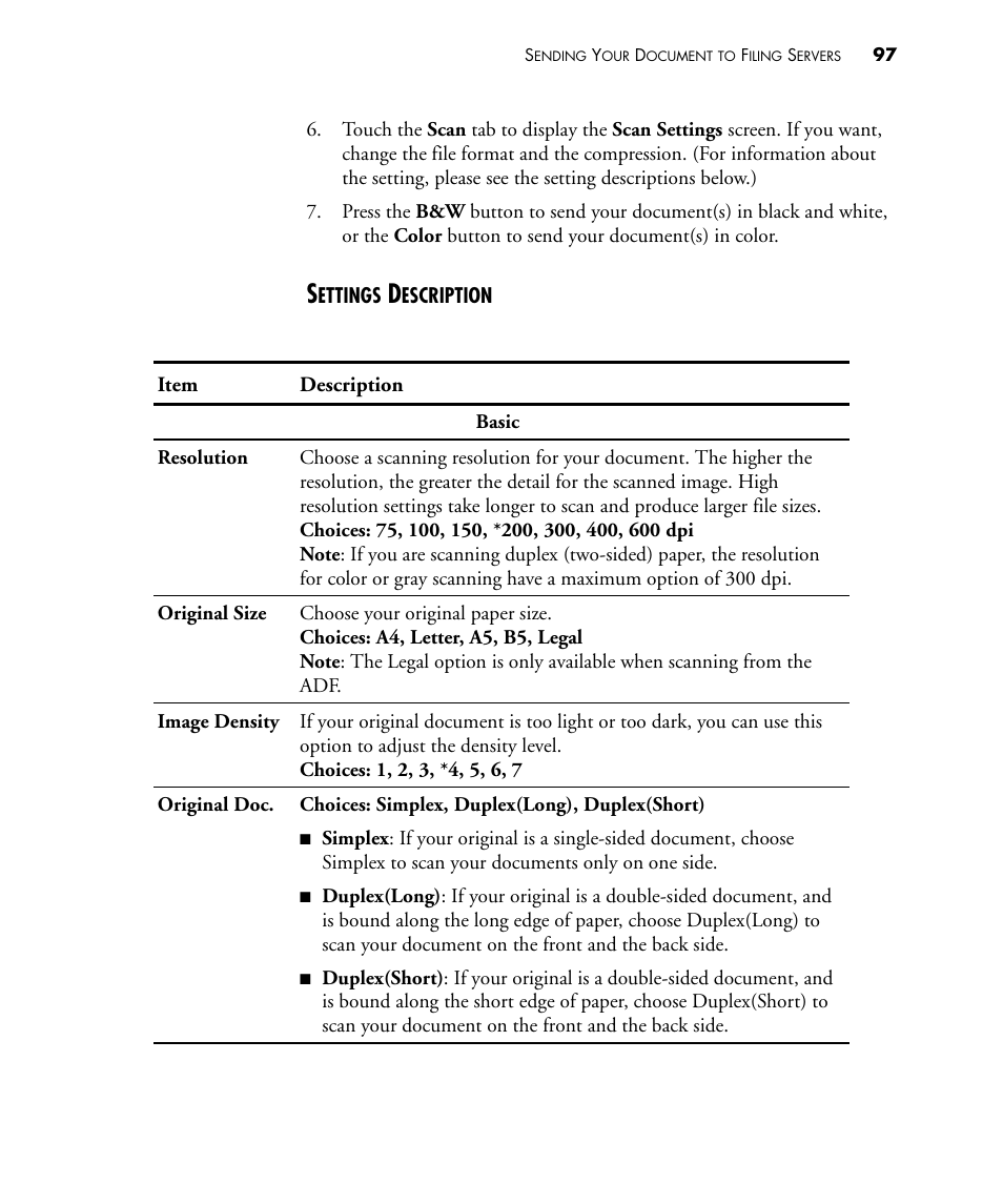 Settings description | Visioneer NETSCAN 4000 User Manual | Page 104 / 186