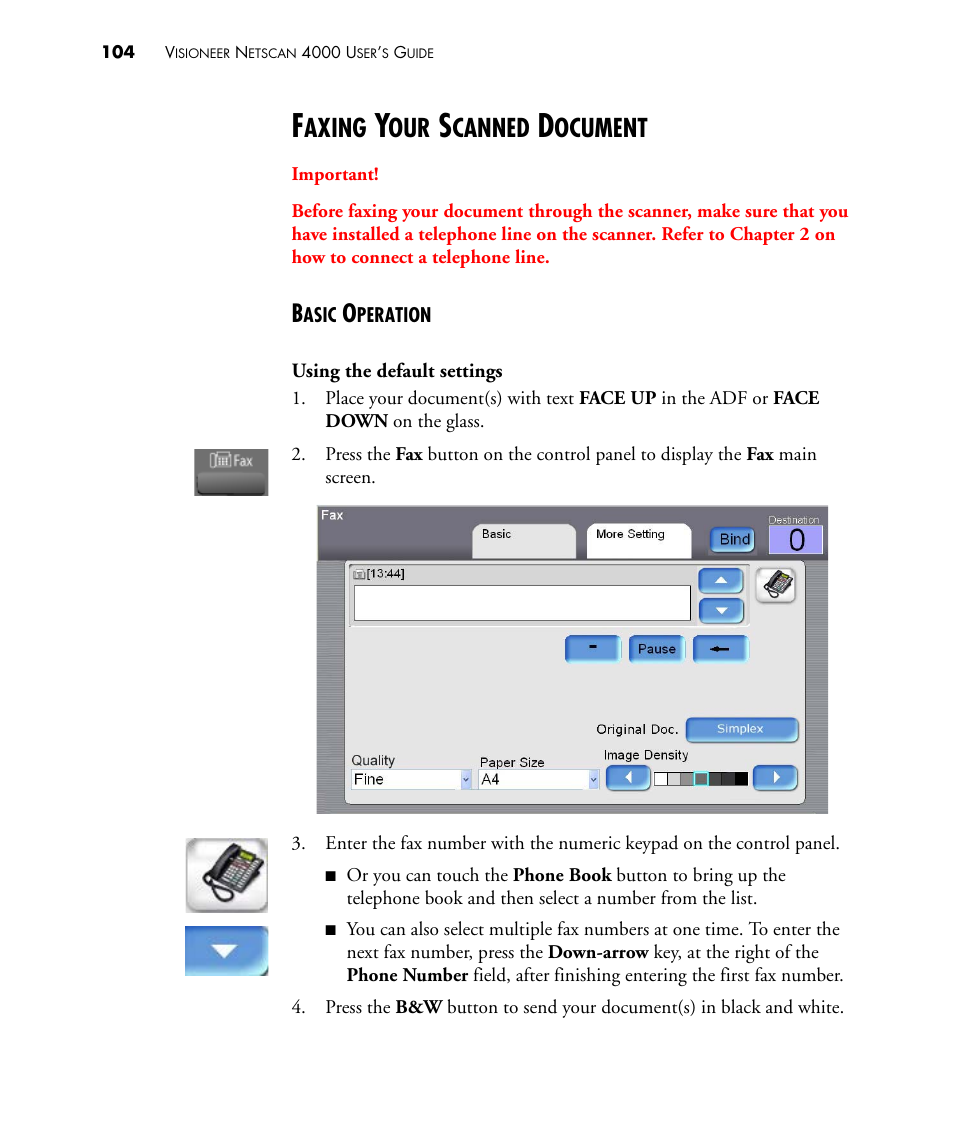 Faxing your scanned document, Basic operation, Axing | Canned, Ocument | Visioneer NETSCAN 4000 User Manual | Page 111 / 186