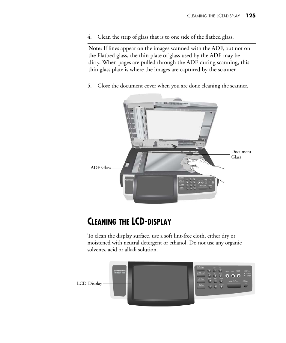 Cleaning the lcd-display, Leaning, Display | Visioneer NETSCAN 4000 User Manual | Page 132 / 186