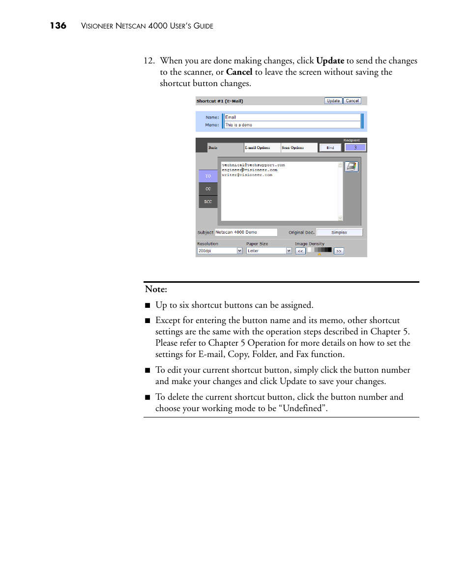Up to six shortcut buttons can be assigned | Visioneer NETSCAN 4000 User Manual | Page 143 / 186