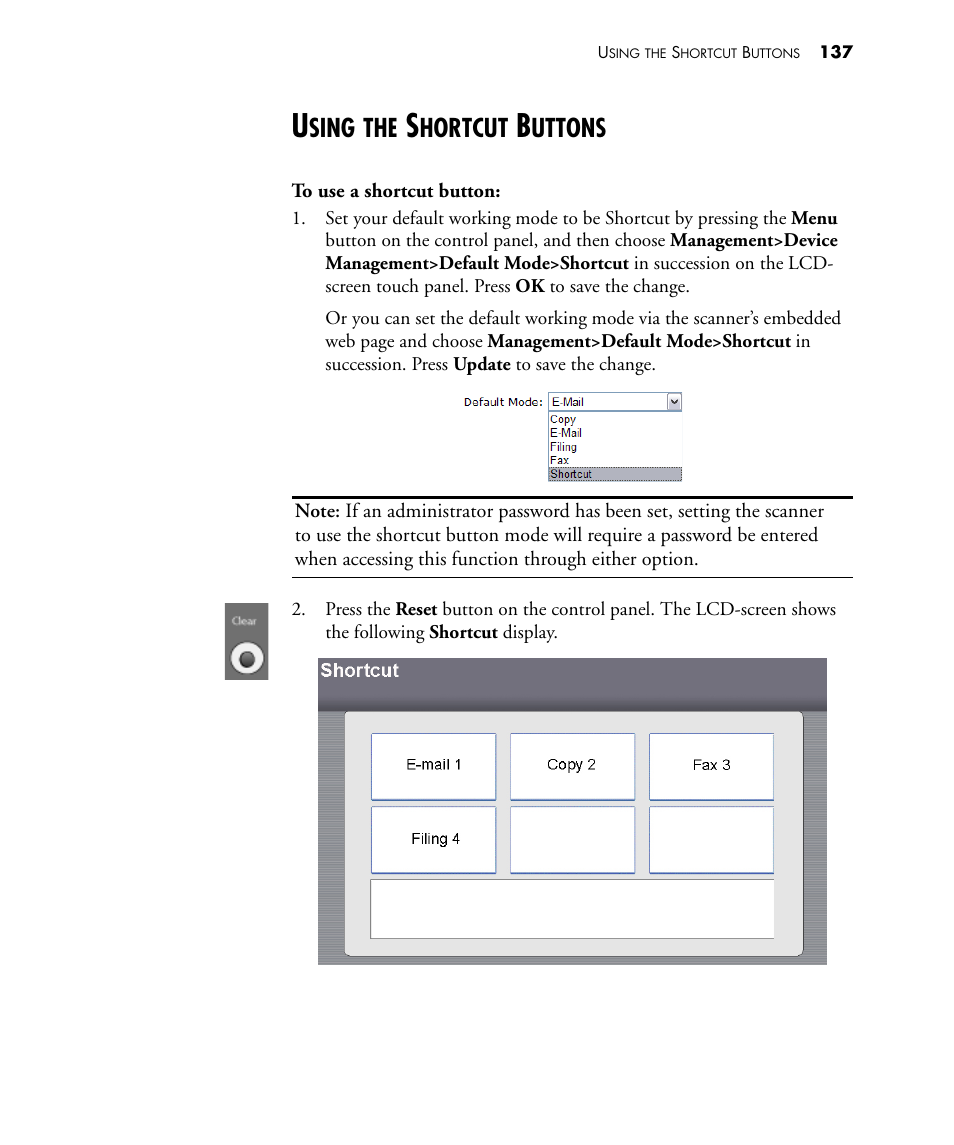 Using the shortcut buttons, Sing, Hortcut | Uttons | Visioneer NETSCAN 4000 User Manual | Page 144 / 186