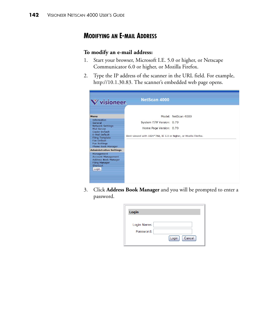 Modifying an e-mail address | Visioneer NETSCAN 4000 User Manual | Page 149 / 186