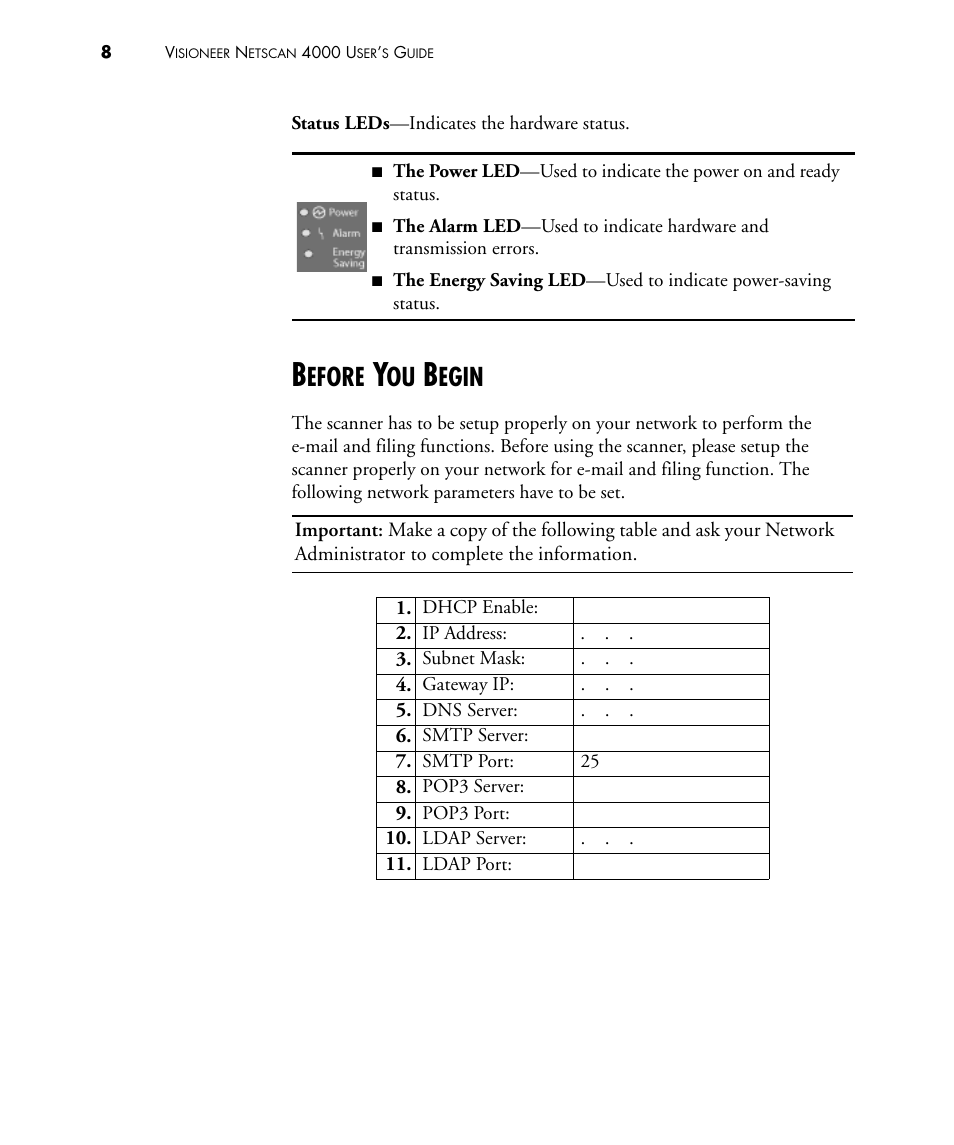 Before you begin, Efore, Egin | Visioneer NETSCAN 4000 User Manual | Page 15 / 186