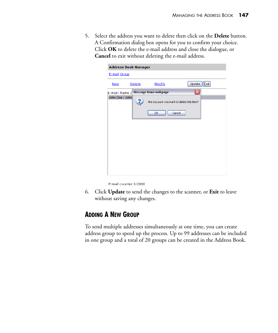 Adding a new group | Visioneer NETSCAN 4000 User Manual | Page 154 / 186