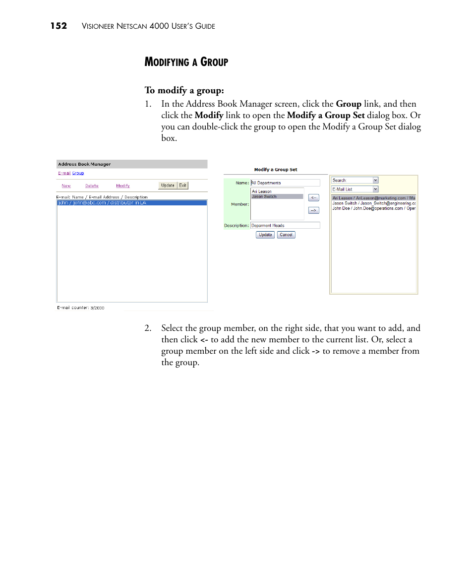 Modifying a group | Visioneer NETSCAN 4000 User Manual | Page 159 / 186
