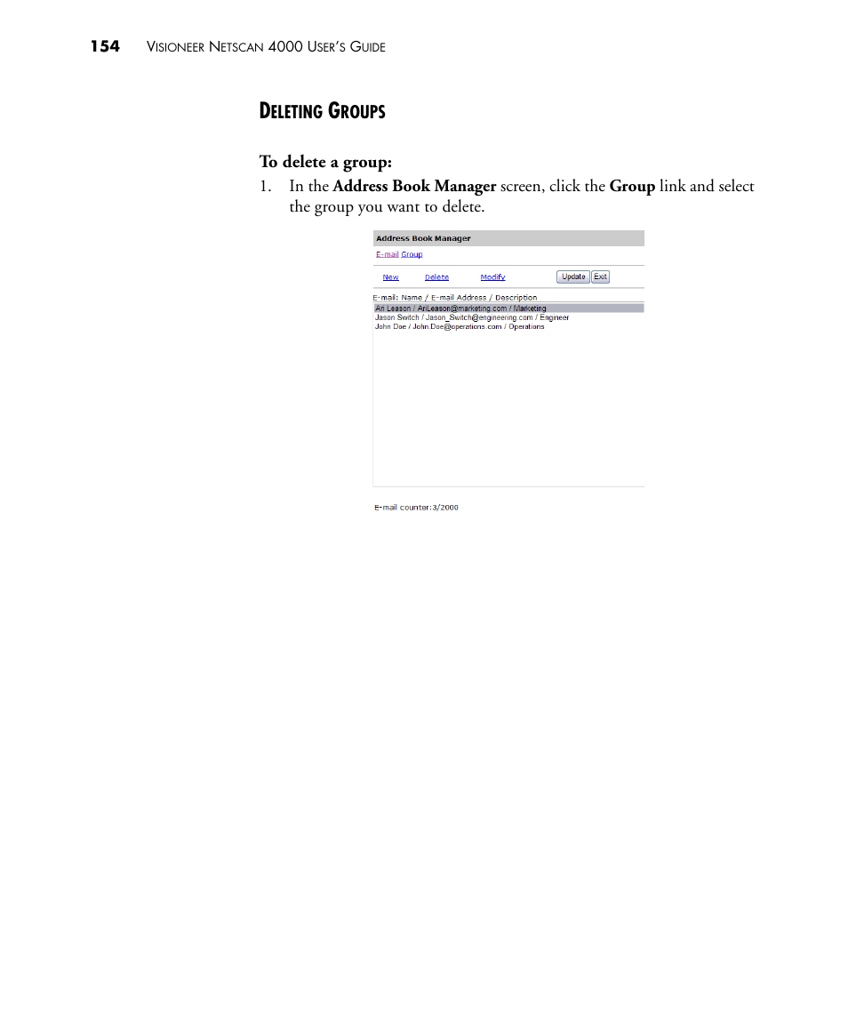 Deleting groups | Visioneer NETSCAN 4000 User Manual | Page 161 / 186