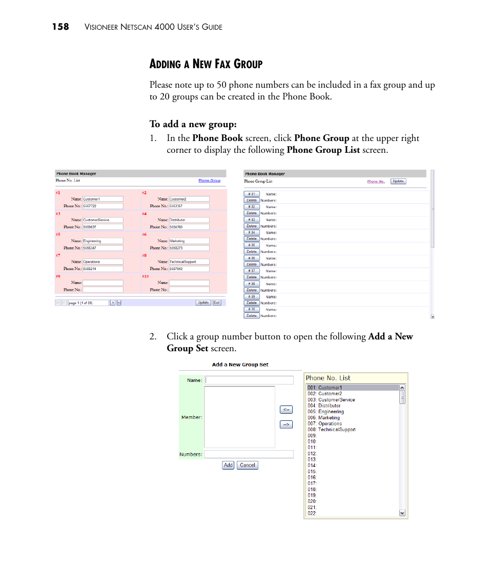 Adding a new fax group | Visioneer NETSCAN 4000 User Manual | Page 165 / 186