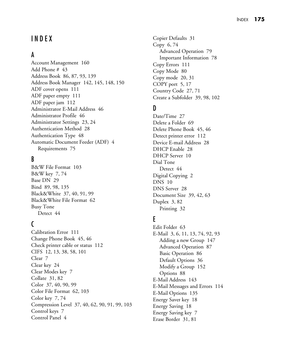 Index | Visioneer NETSCAN 4000 User Manual | Page 182 / 186