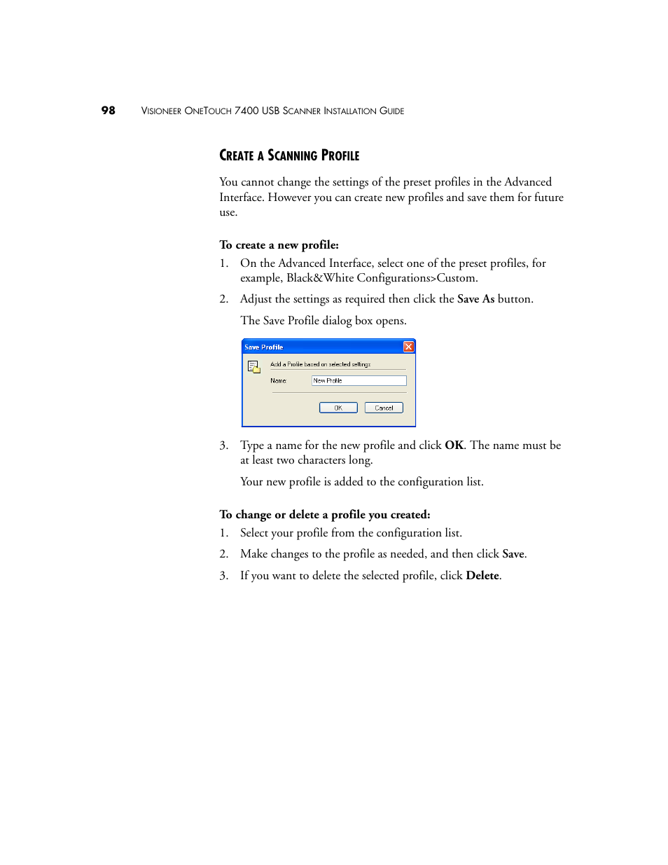 Create a scanning profile | Visioneer OneTouch 7400 User Manual | Page 103 / 122