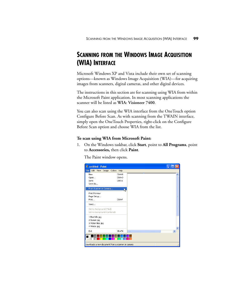 Wia) i | Visioneer OneTouch 7400 User Manual | Page 104 / 122