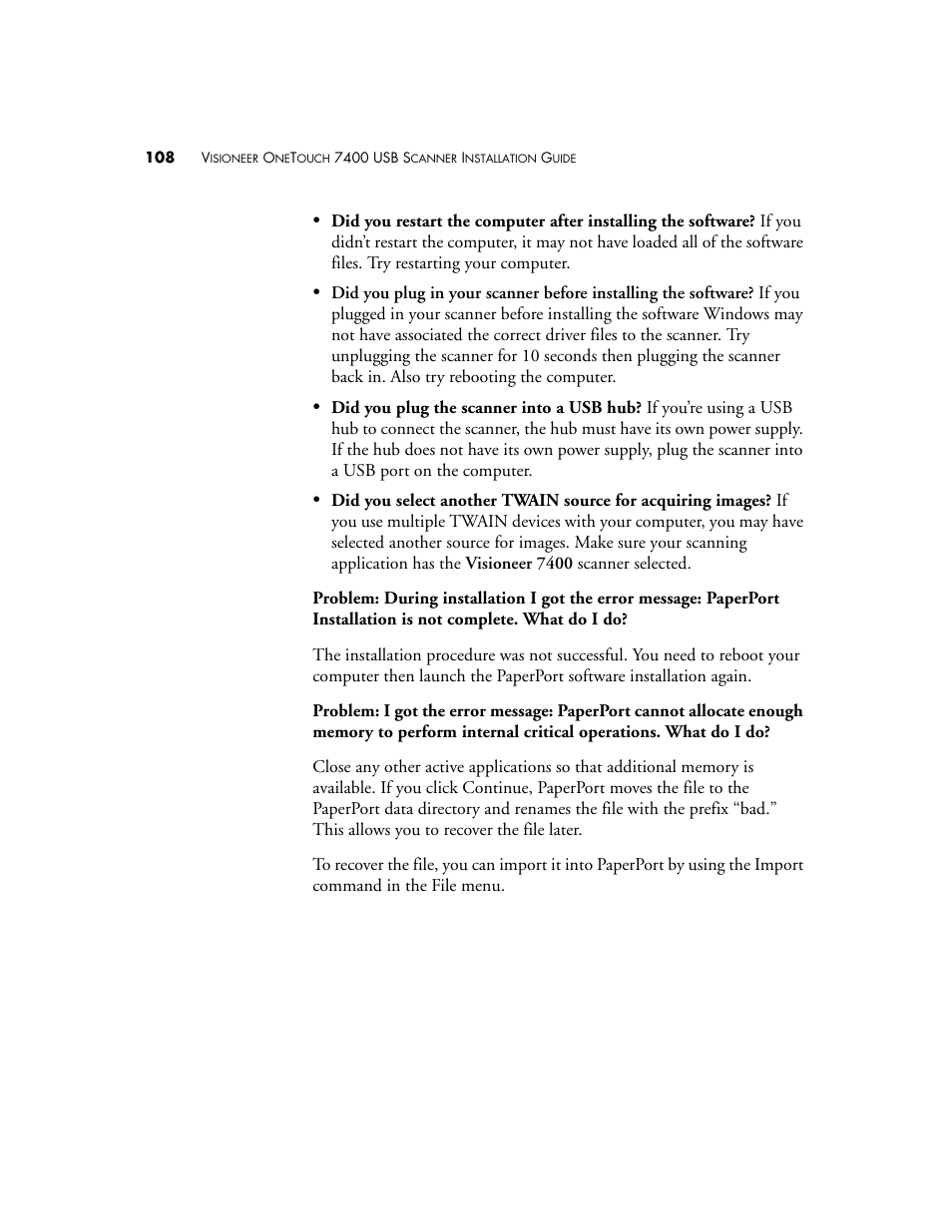 Visioneer OneTouch 7400 User Manual | Page 113 / 122