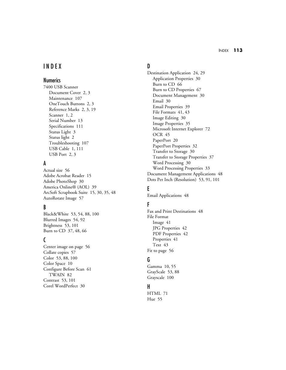 Index | Visioneer OneTouch 7400 User Manual | Page 118 / 122