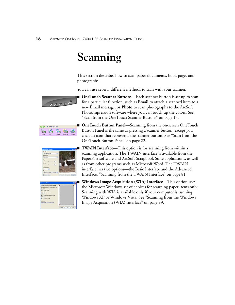 Scanning | Visioneer OneTouch 7400 User Manual | Page 21 / 122