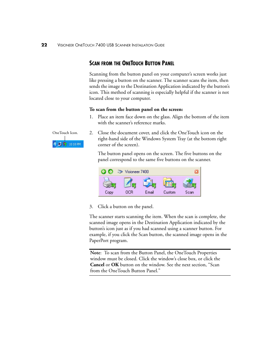 Scan from the onetouch button panel | Visioneer OneTouch 7400 User Manual | Page 27 / 122