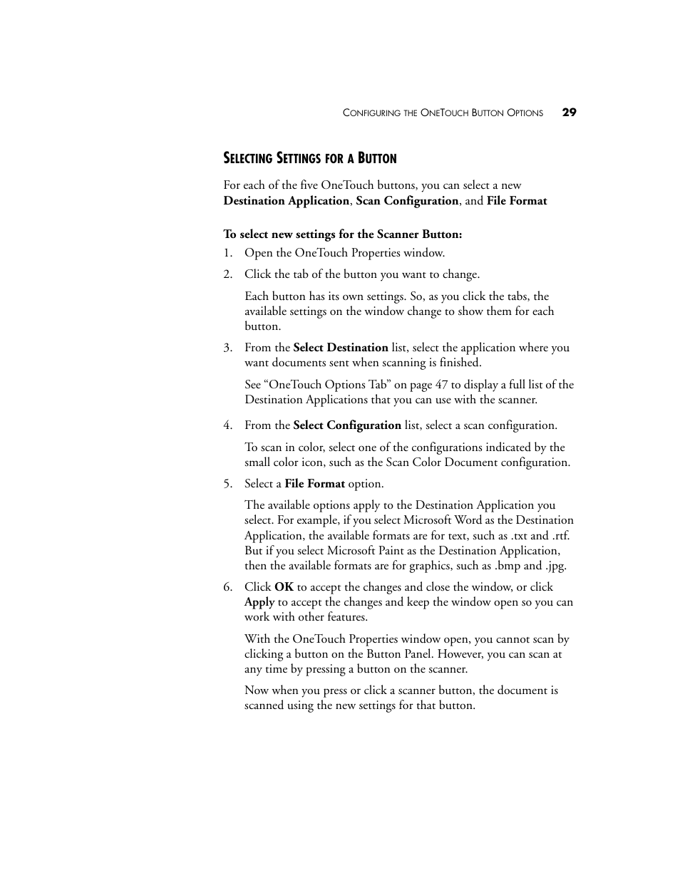 Selecting settings for a button | Visioneer OneTouch 7400 User Manual | Page 34 / 122