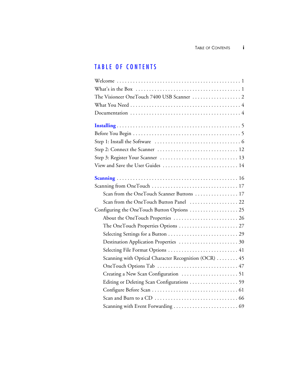 Visioneer OneTouch 7400 User Manual | Page 4 / 122