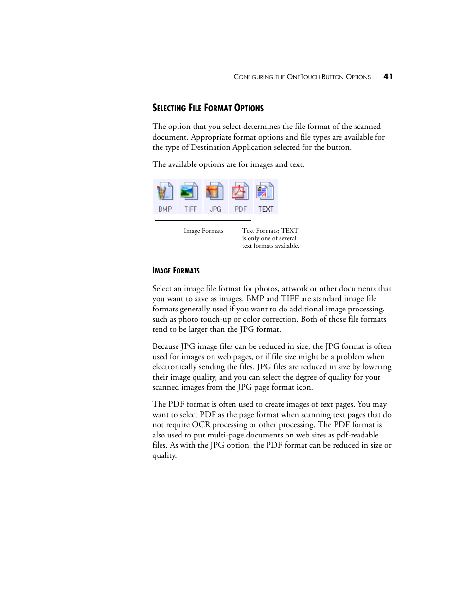 Selecting file format options | Visioneer OneTouch 7400 User Manual | Page 46 / 122