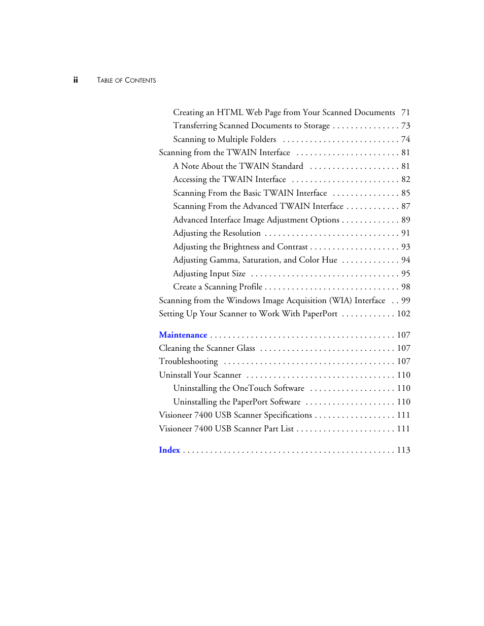 Visioneer OneTouch 7400 User Manual | Page 5 / 122