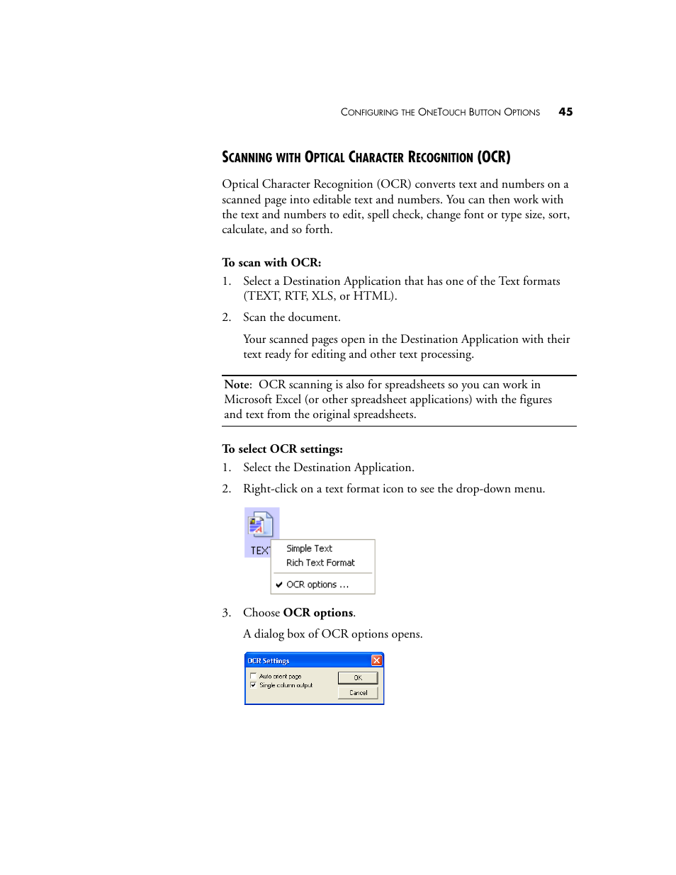 Scanning with optical character recognition (ocr), Ocr) | Visioneer OneTouch 7400 User Manual | Page 50 / 122