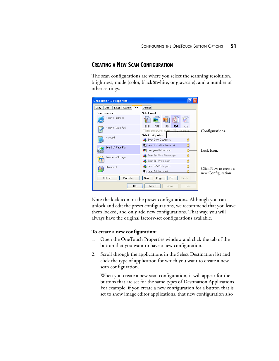 Creating a new scan configuration | Visioneer OneTouch 7400 User Manual | Page 56 / 122