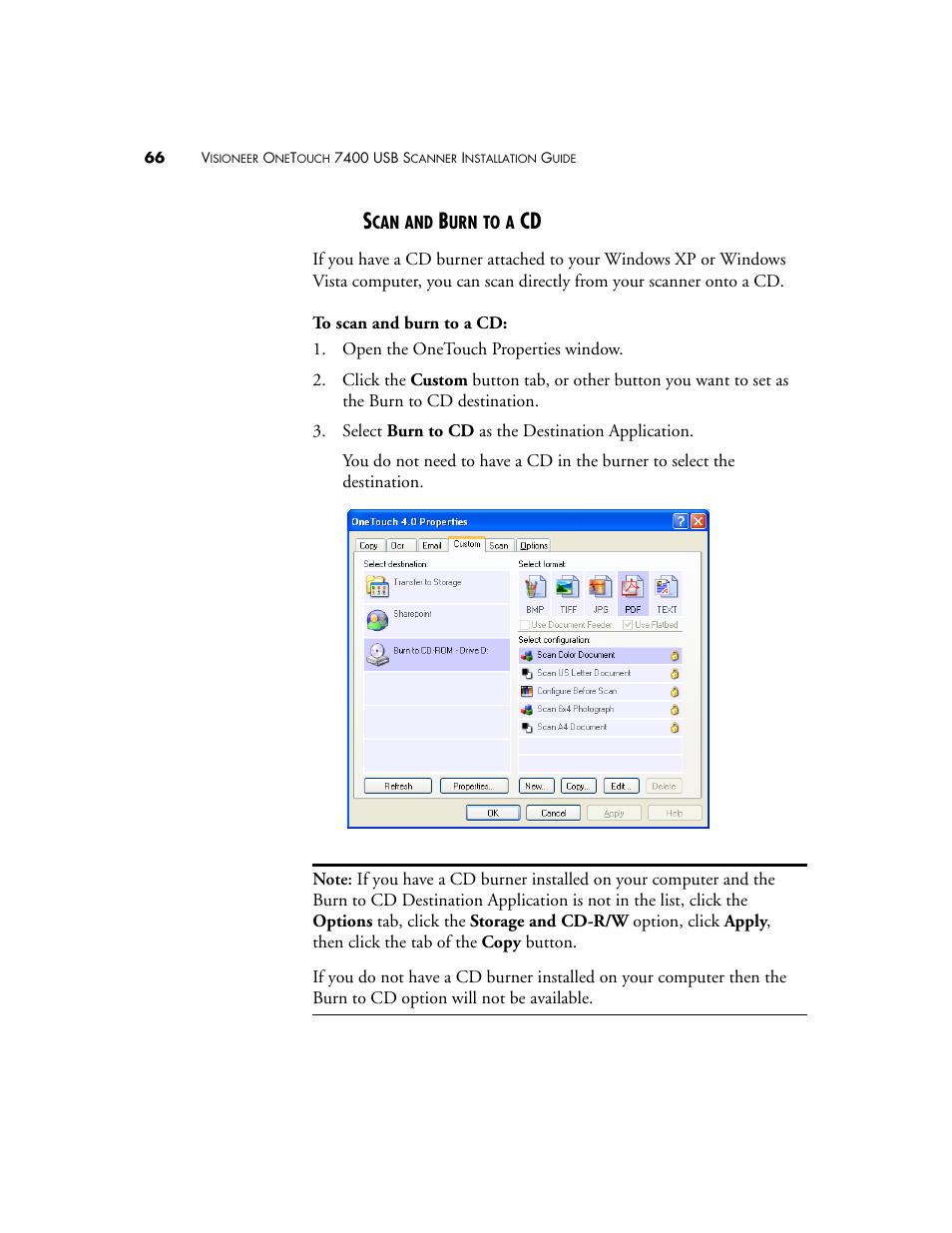 Scan and burn to a cd | Visioneer OneTouch 7400 User Manual | Page 71 / 122