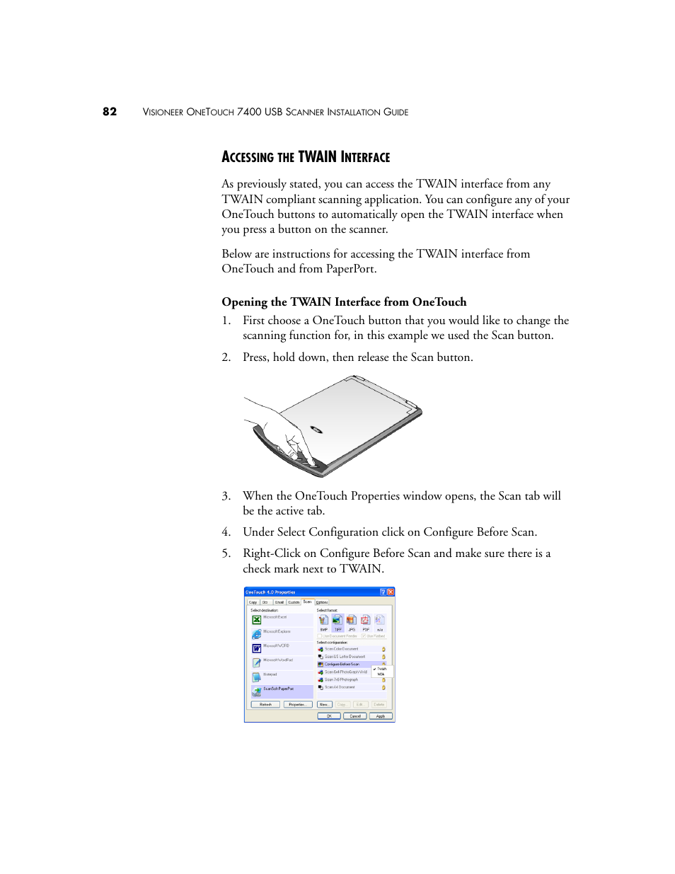 Accessing the twain interface, Twain i | Visioneer OneTouch 7400 User Manual | Page 87 / 122