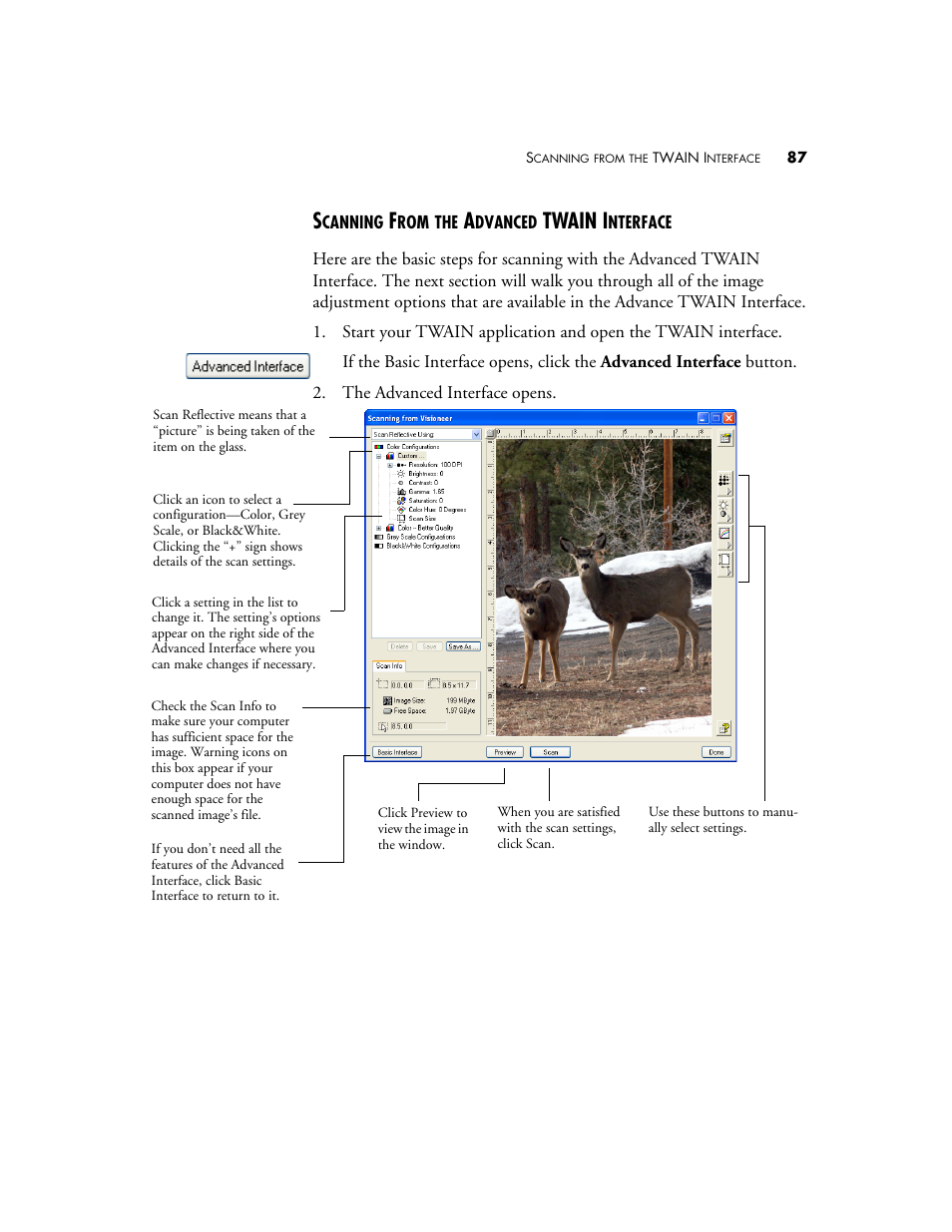 Scanning from the advanced twain interface, Twain i | Visioneer OneTouch 7400 User Manual | Page 92 / 122