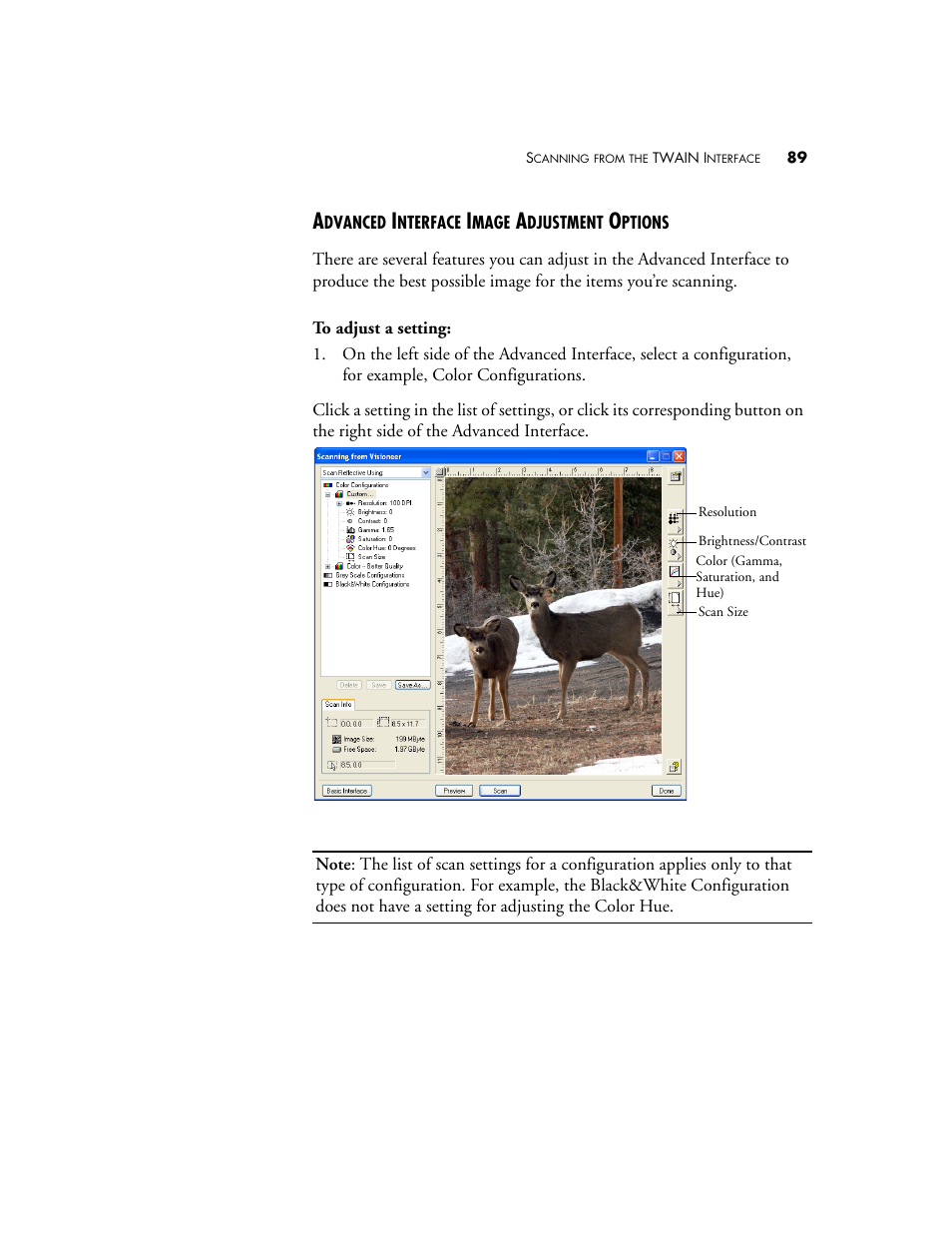 Advanced interface image adjustment options | Visioneer OneTouch 7400 User Manual | Page 94 / 122