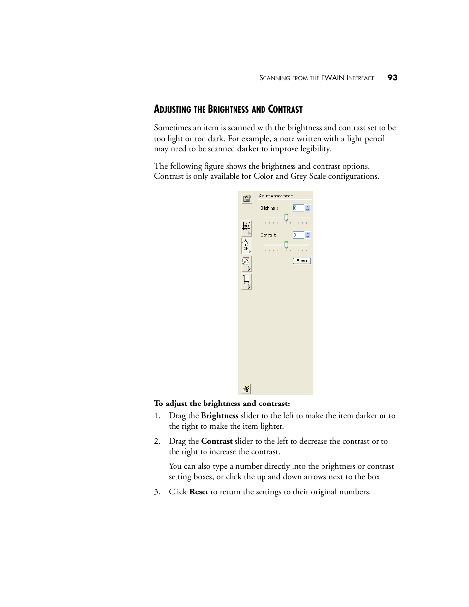 Adjusting the brightness and contrast | Visioneer OneTouch 7400 User Manual | Page 98 / 122