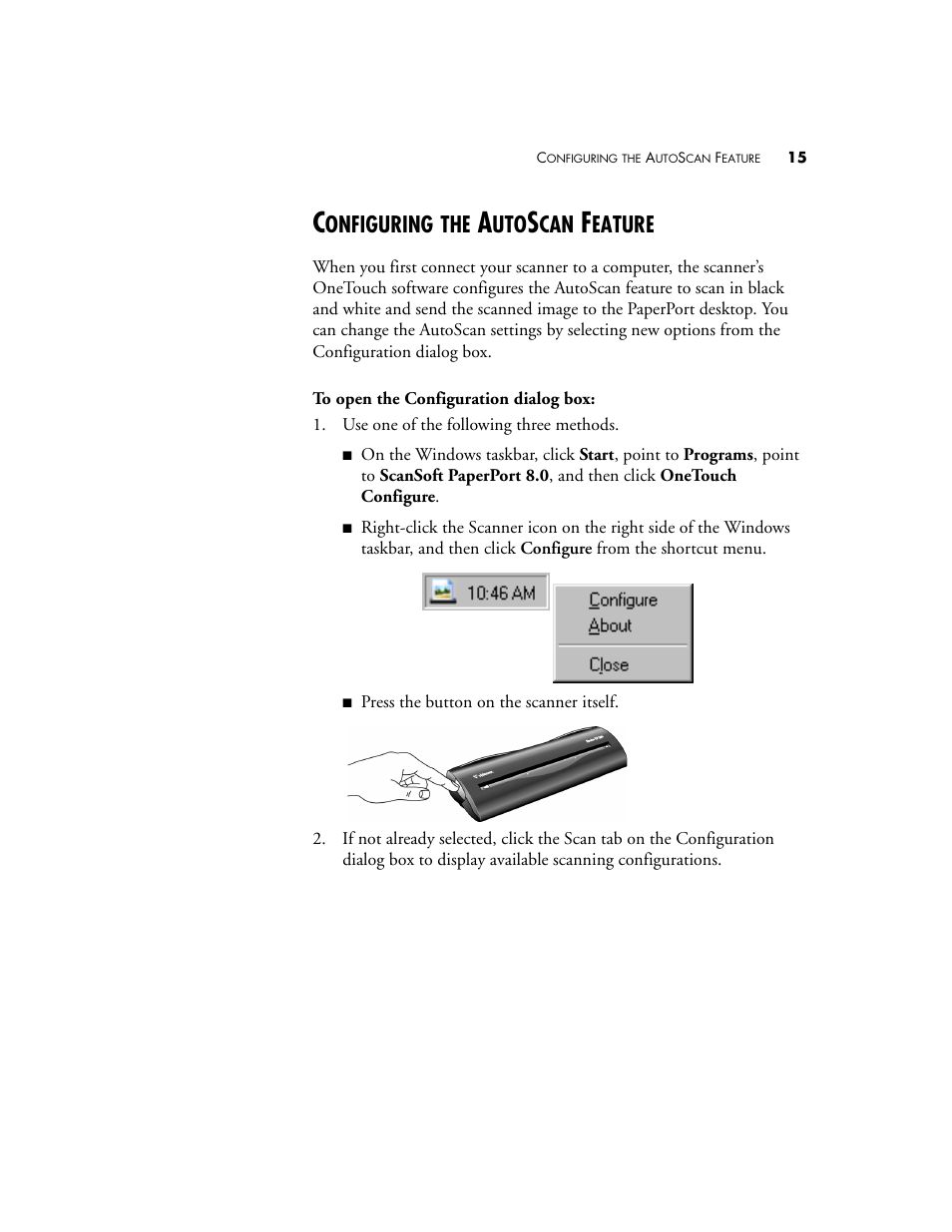 Configuring the autoscan feature, Onfiguring, Eature | Visioneer Strobe XP 200 User Manual | Page 19 / 48