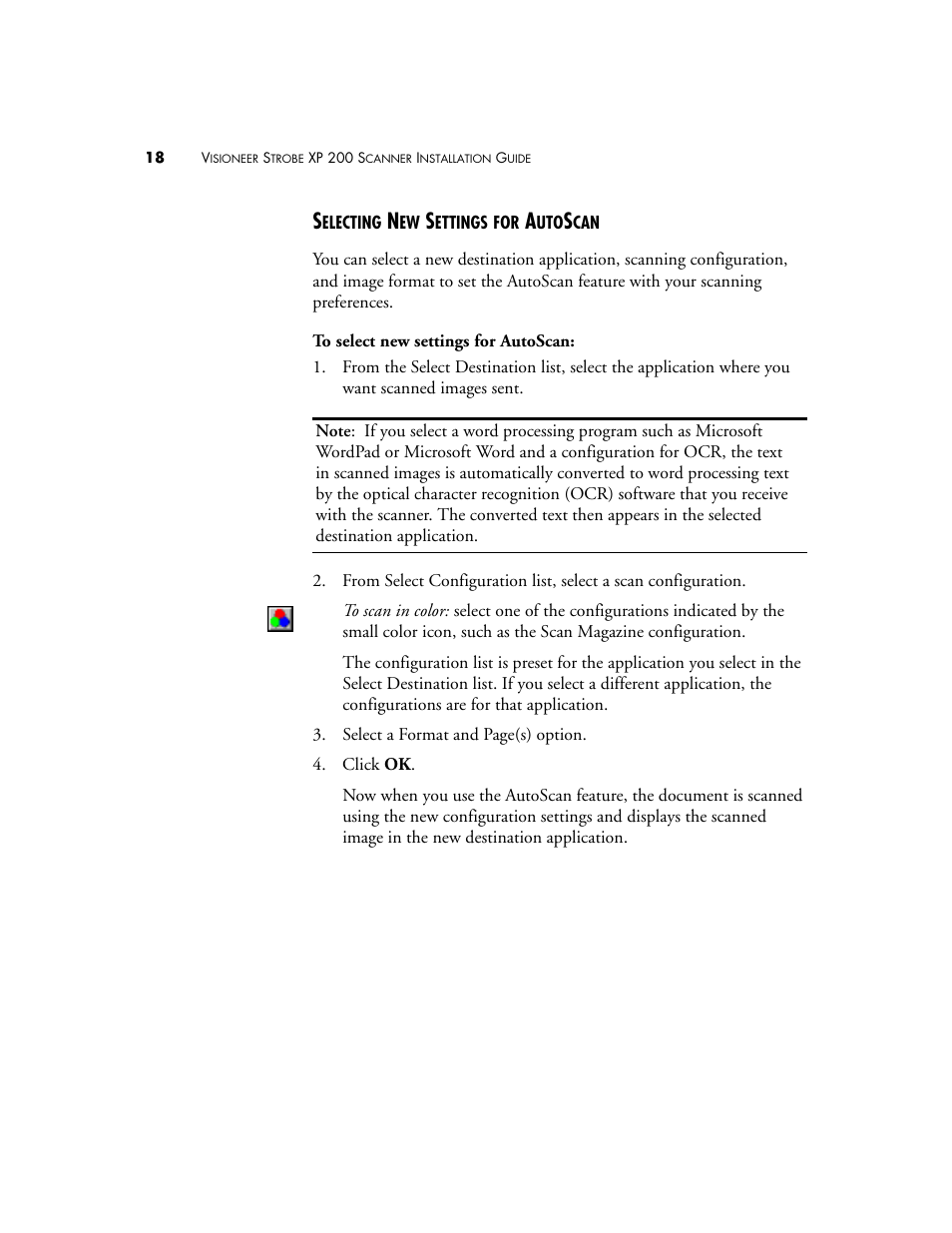 Selecting new settings for autoscan | Visioneer Strobe XP 200 User Manual | Page 22 / 48