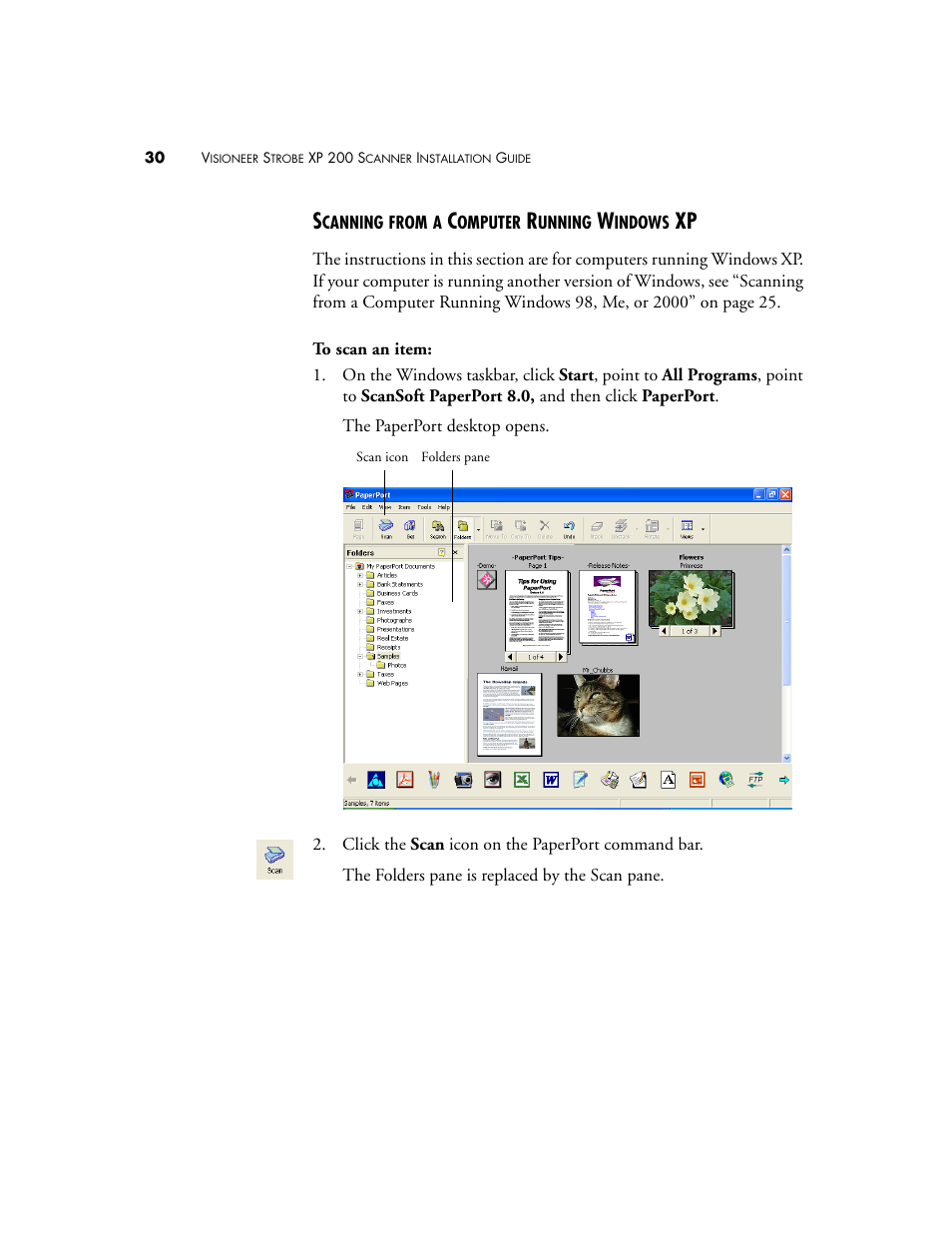Scanning from a computer running windows xp | Visioneer Strobe XP 200 User Manual | Page 34 / 48