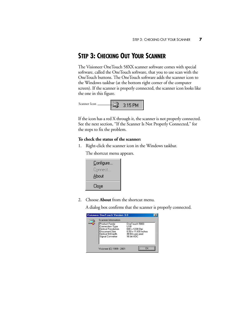 Step 3: checking out your scanner, Hecking, Canner | Visioneer OneTouch 58XX User Manual | Page 11 / 45