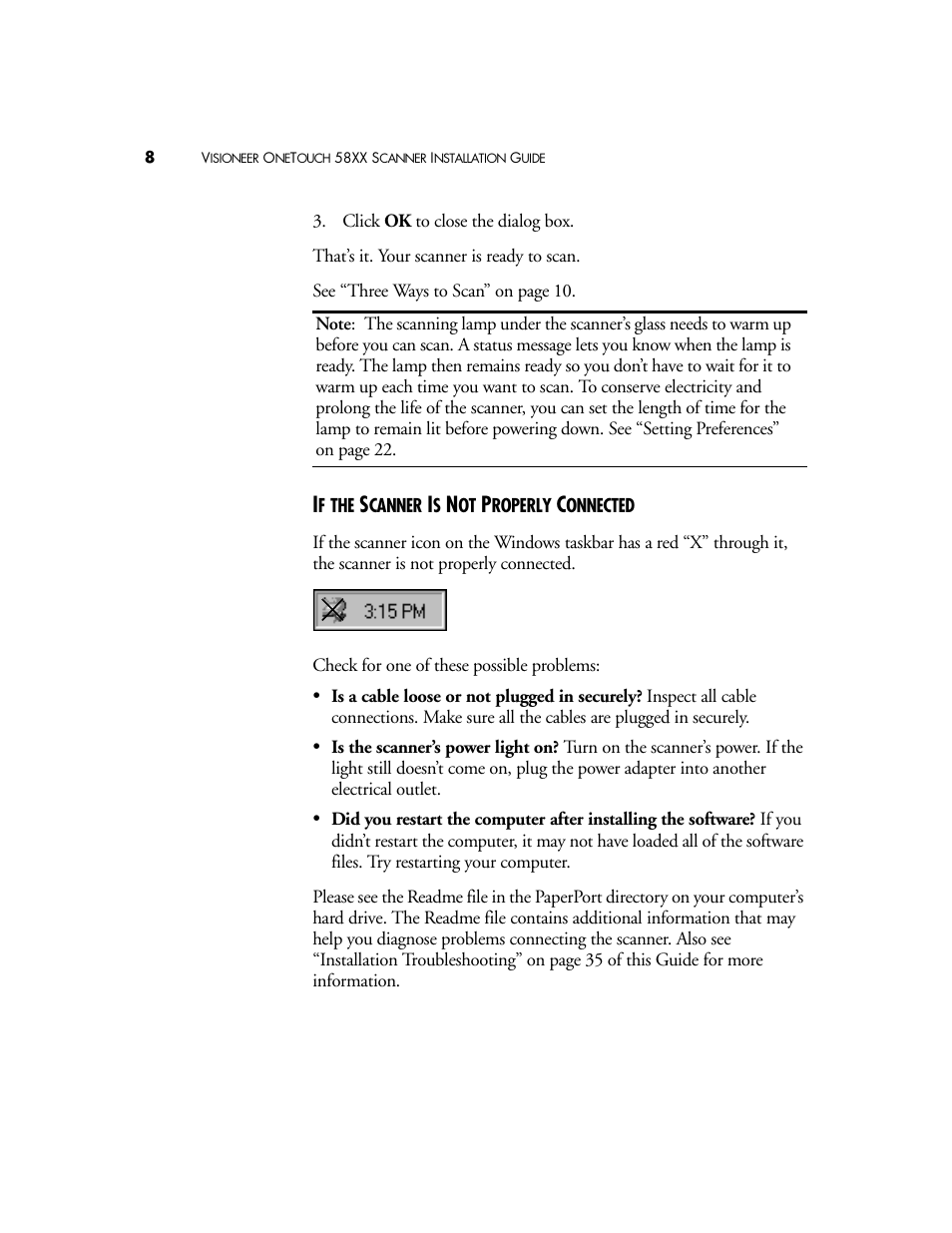 If the scanner is not properly connected | Visioneer OneTouch 58XX User Manual | Page 12 / 45