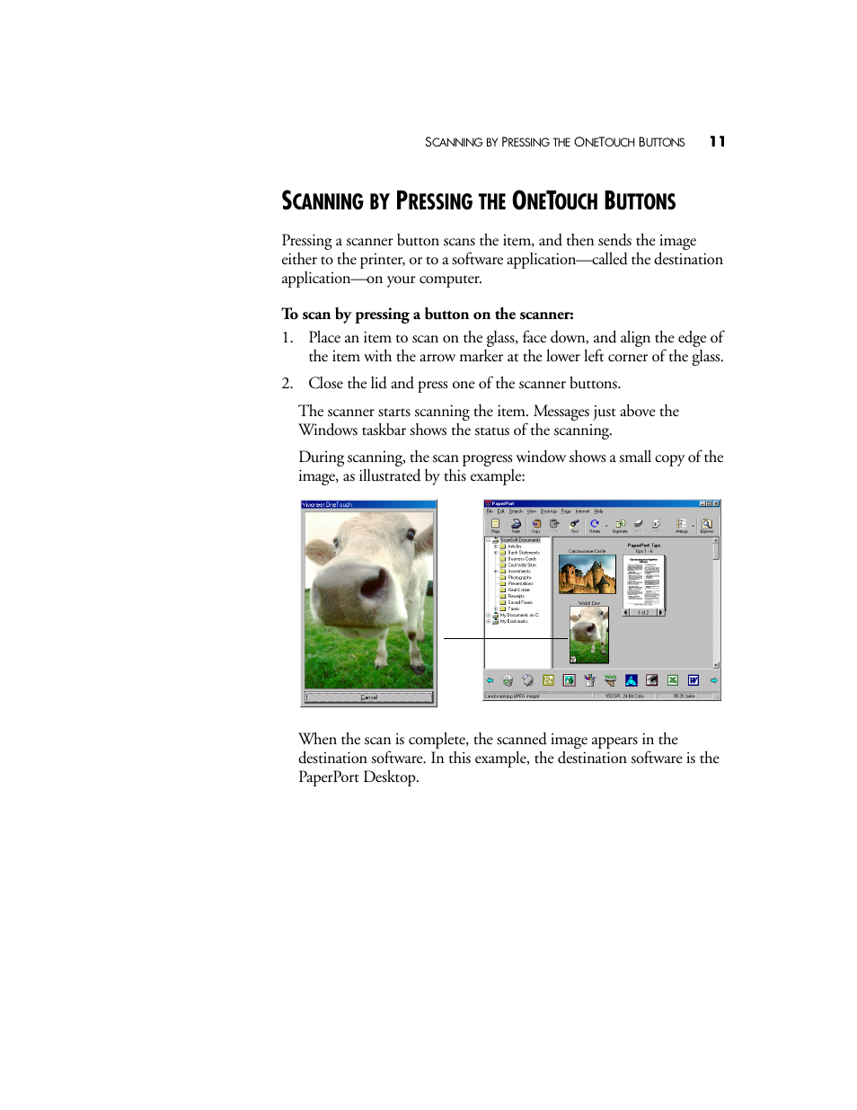 Scanning by pressing the onetouch buttons, Canning, Ressing | Ouch, Uttons | Visioneer OneTouch 58XX User Manual | Page 15 / 45