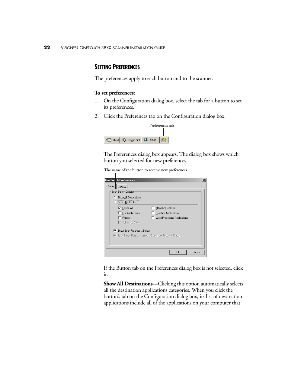 Setting preferences | Visioneer OneTouch 58XX User Manual | Page 26 / 45