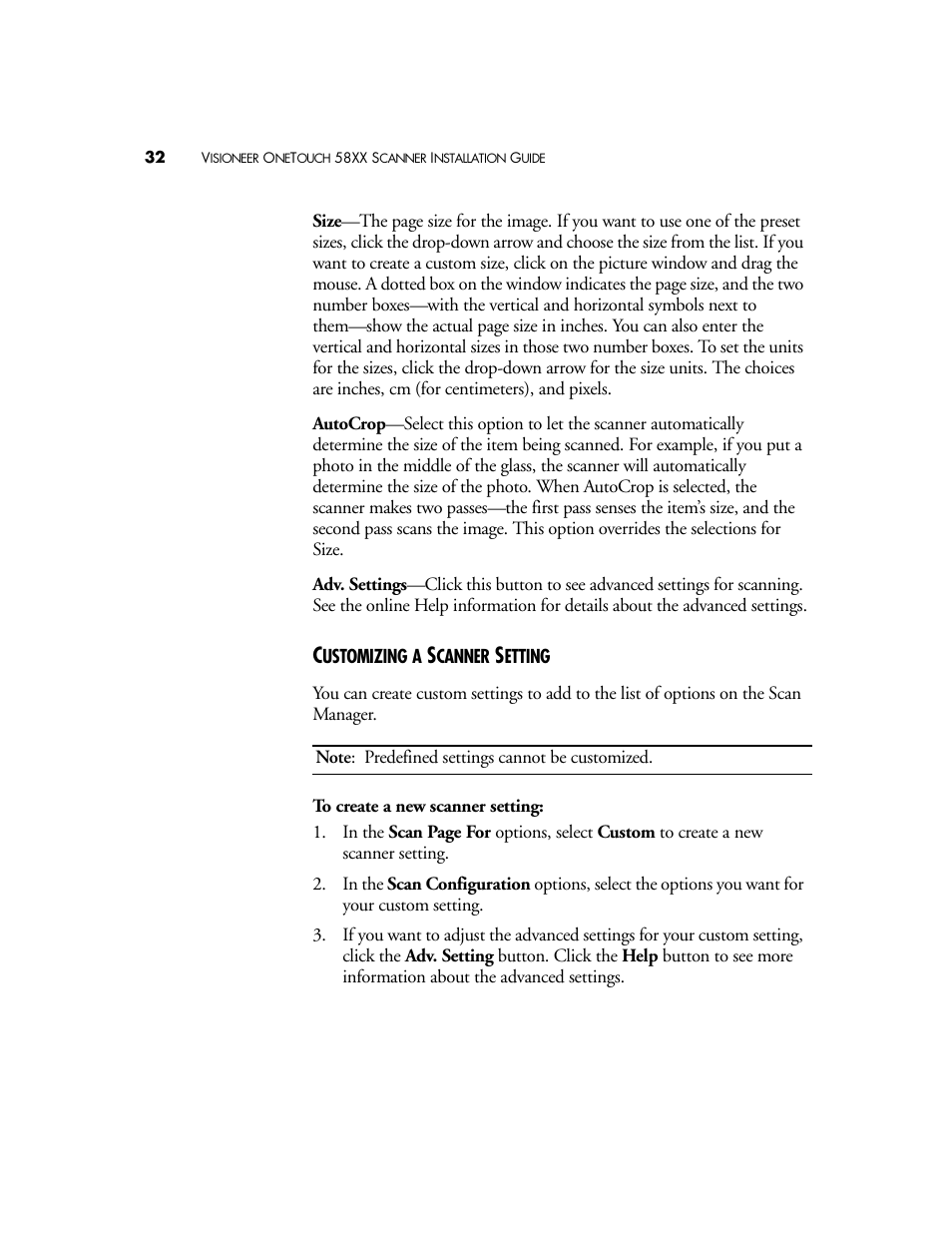 Customizing a scanner setting | Visioneer OneTouch 58XX User Manual | Page 36 / 45