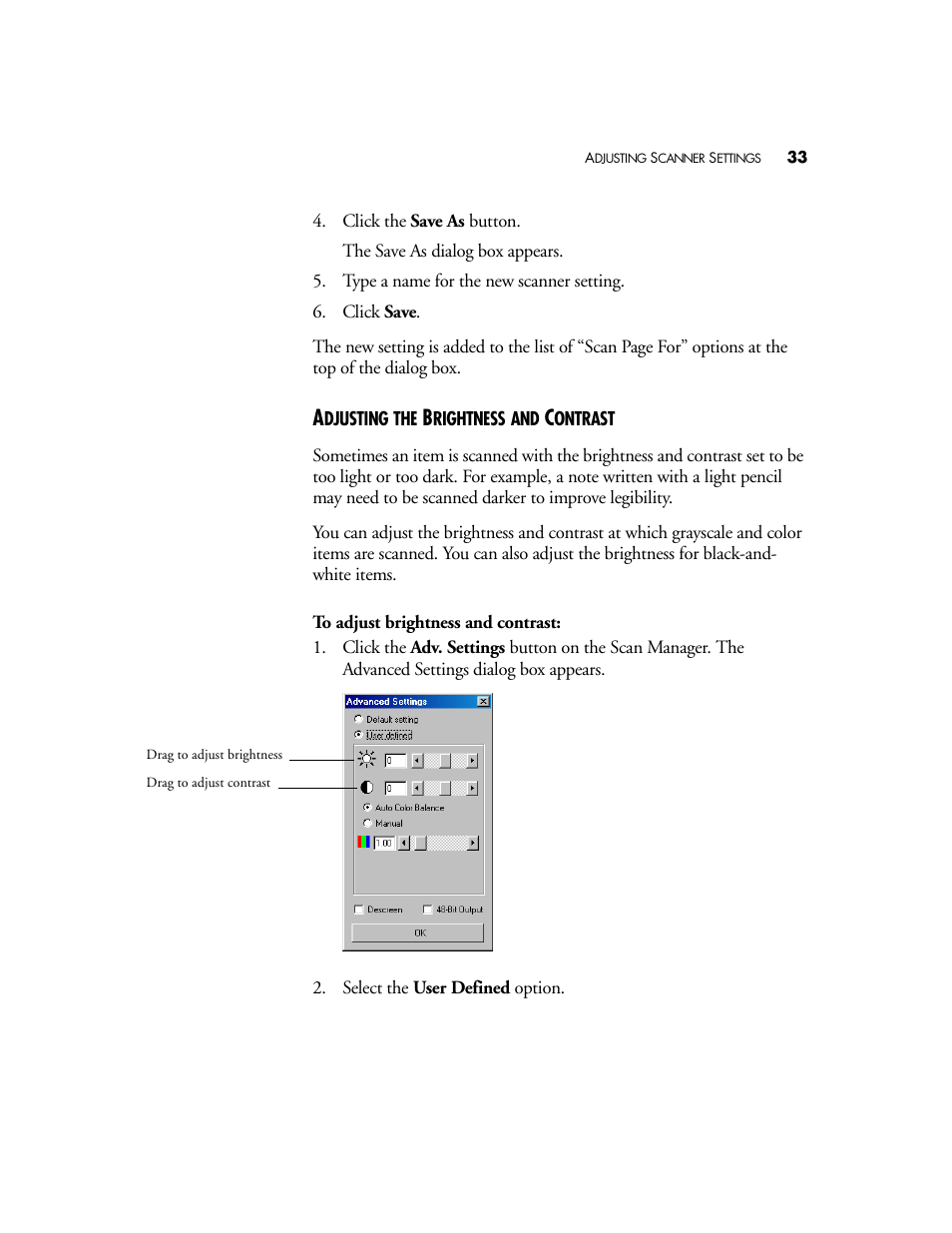 Adjusting the brightness and contrast | Visioneer OneTouch 58XX User Manual | Page 37 / 45