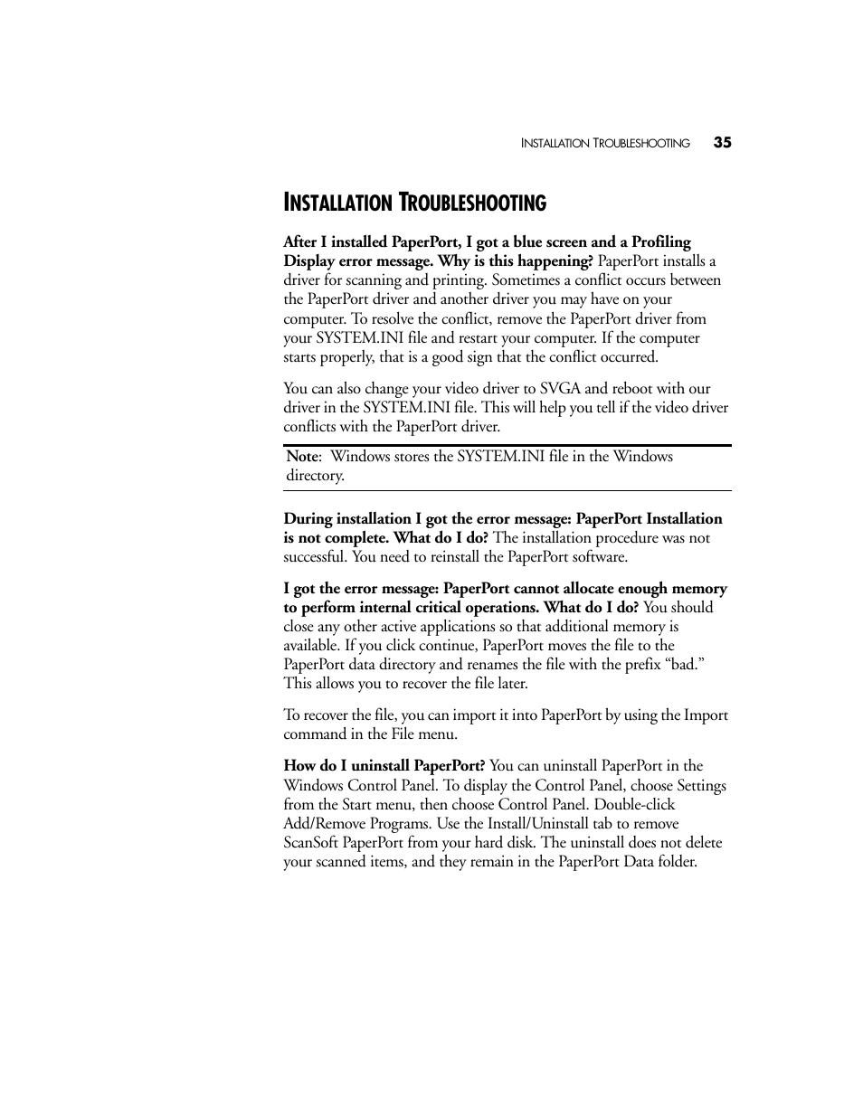 Installation troubleshooting, Nstallation, Roubleshooting | Visioneer OneTouch 58XX User Manual | Page 39 / 45