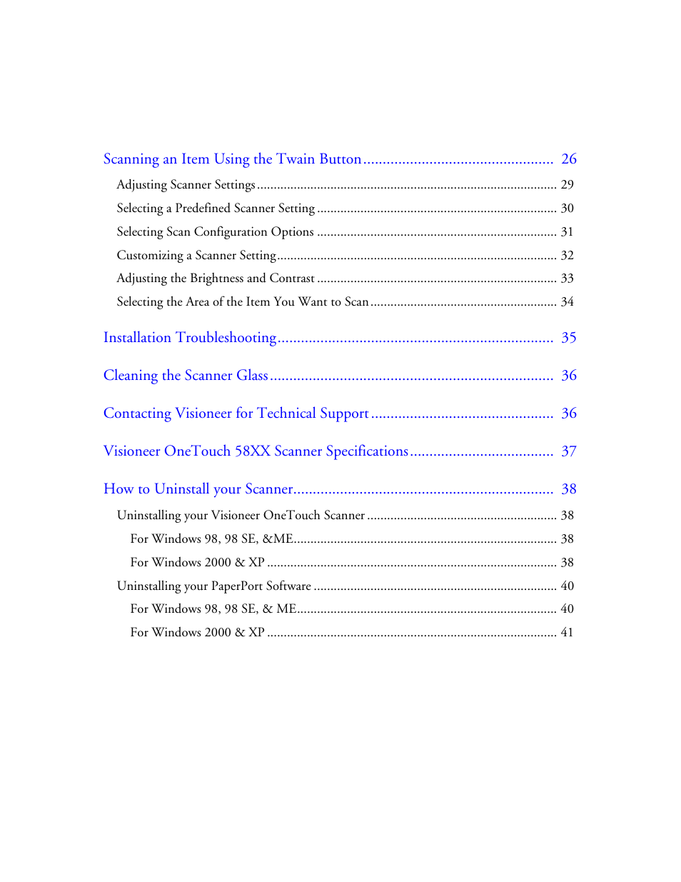 Visioneer OneTouch 58XX User Manual | Page 4 / 45